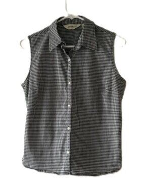 Eddie Bauer Black and White Cotton Gingham Sleeveless Button-Down Top